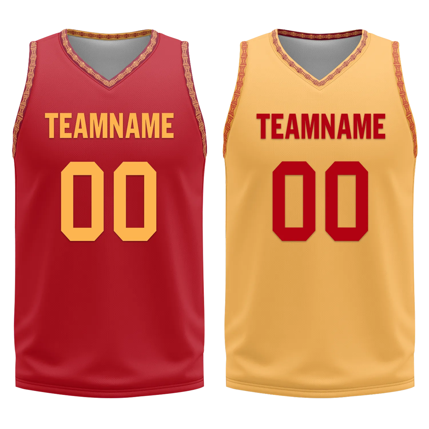 Gift Ideas,Custom Red Yellow Classic Style Reversible Basketball Uniform Personalized BBJR-D017011