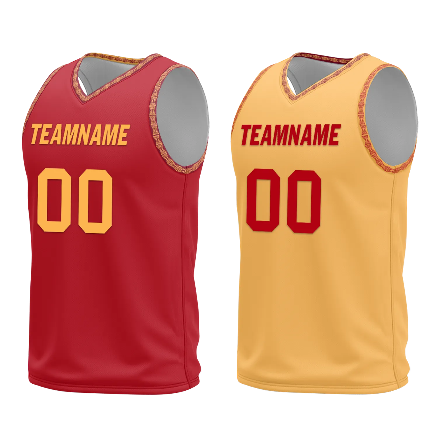 Gift Ideas,Custom Red Yellow Classic Style Reversible Basketball Uniform Personalized BBJR-D017011