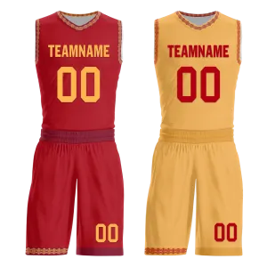Gift Ideas,Custom Red Yellow Classic Style Reversible Basketball Uniform Personalized BBJR-D017011