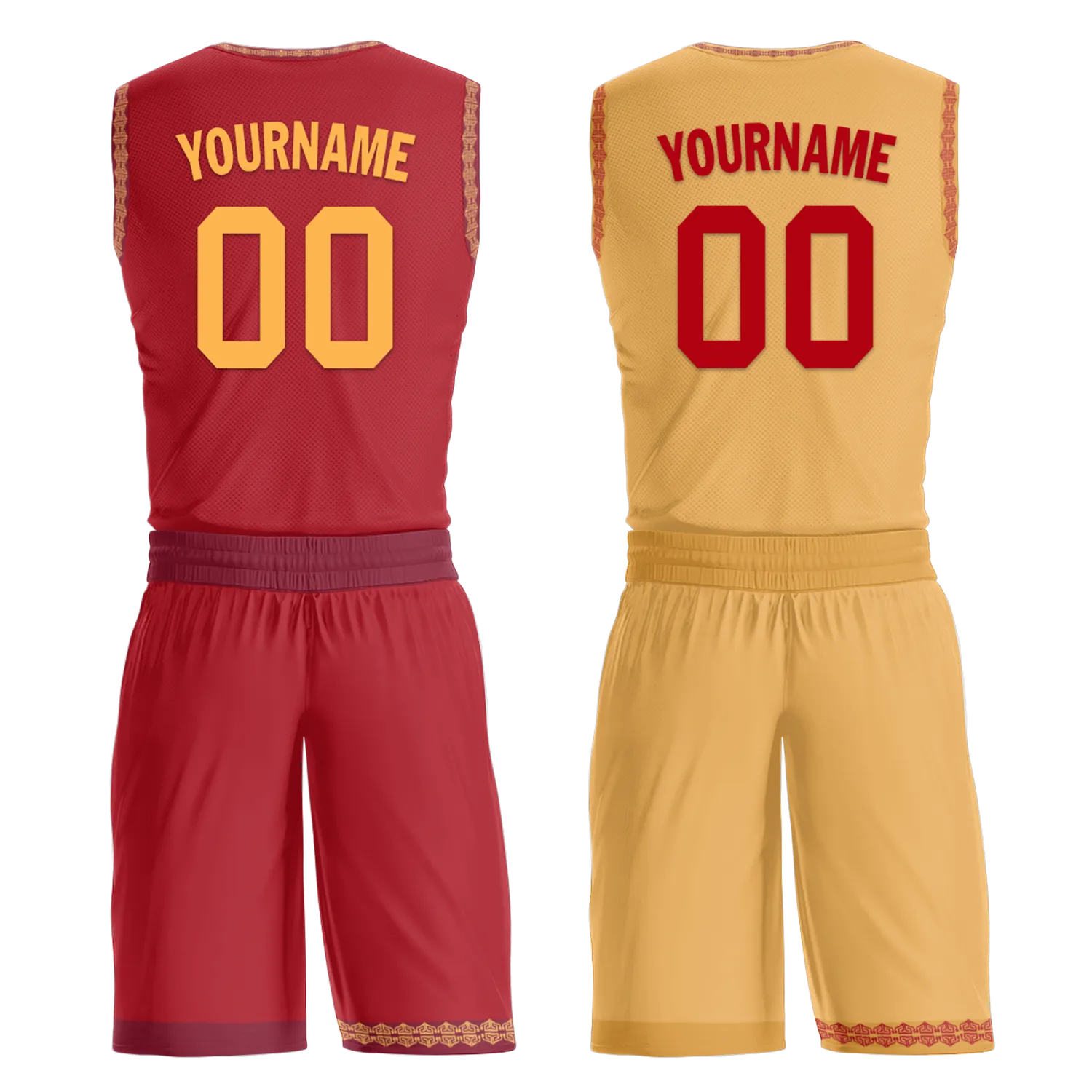 Gift Ideas,Custom Red Yellow Classic Style Reversible Basketball Uniform Personalized BBJR-D017011