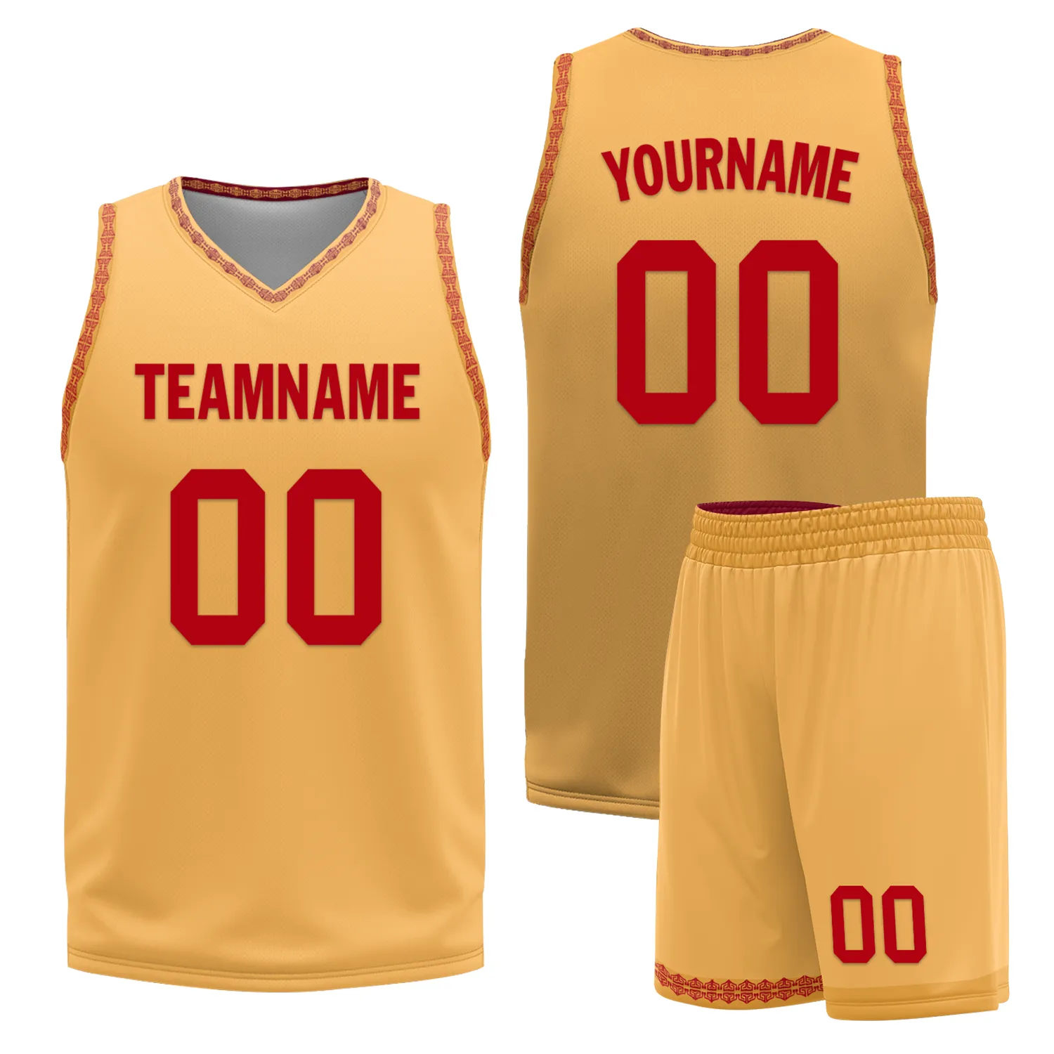 Gift Ideas,Custom Red Yellow Classic Style Reversible Basketball Uniform Personalized BBJR-D017011