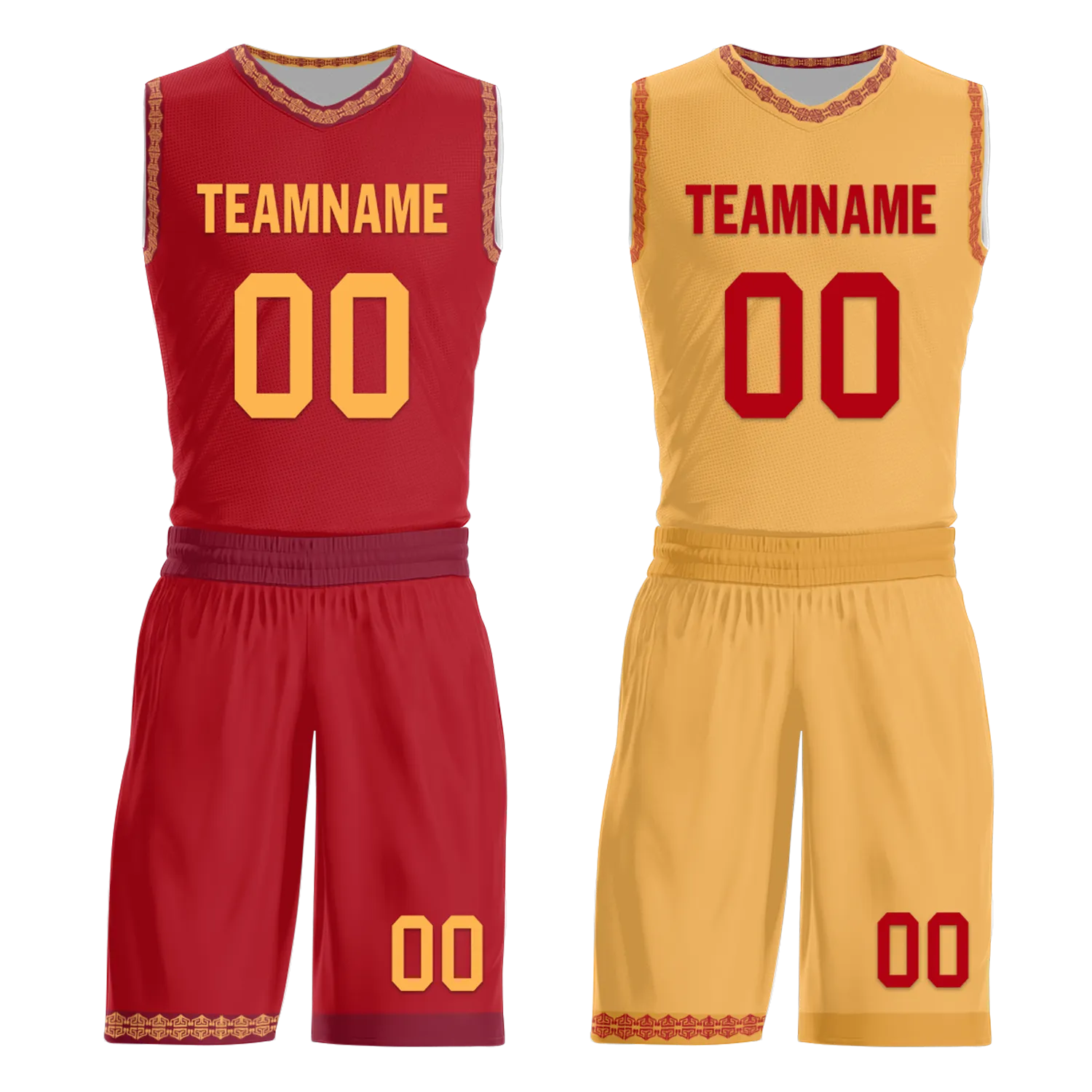 Gift Ideas,Custom Red Yellow Classic Style Reversible Basketball Uniform Personalized BBJR-D017011