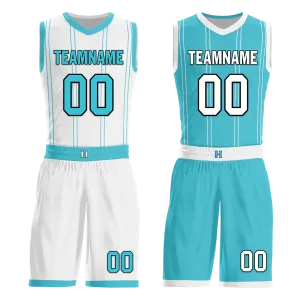 Gift Ideas,Custom White Blue Classic Style Reversible Basketball Uniform Personalized BBJR-D017013