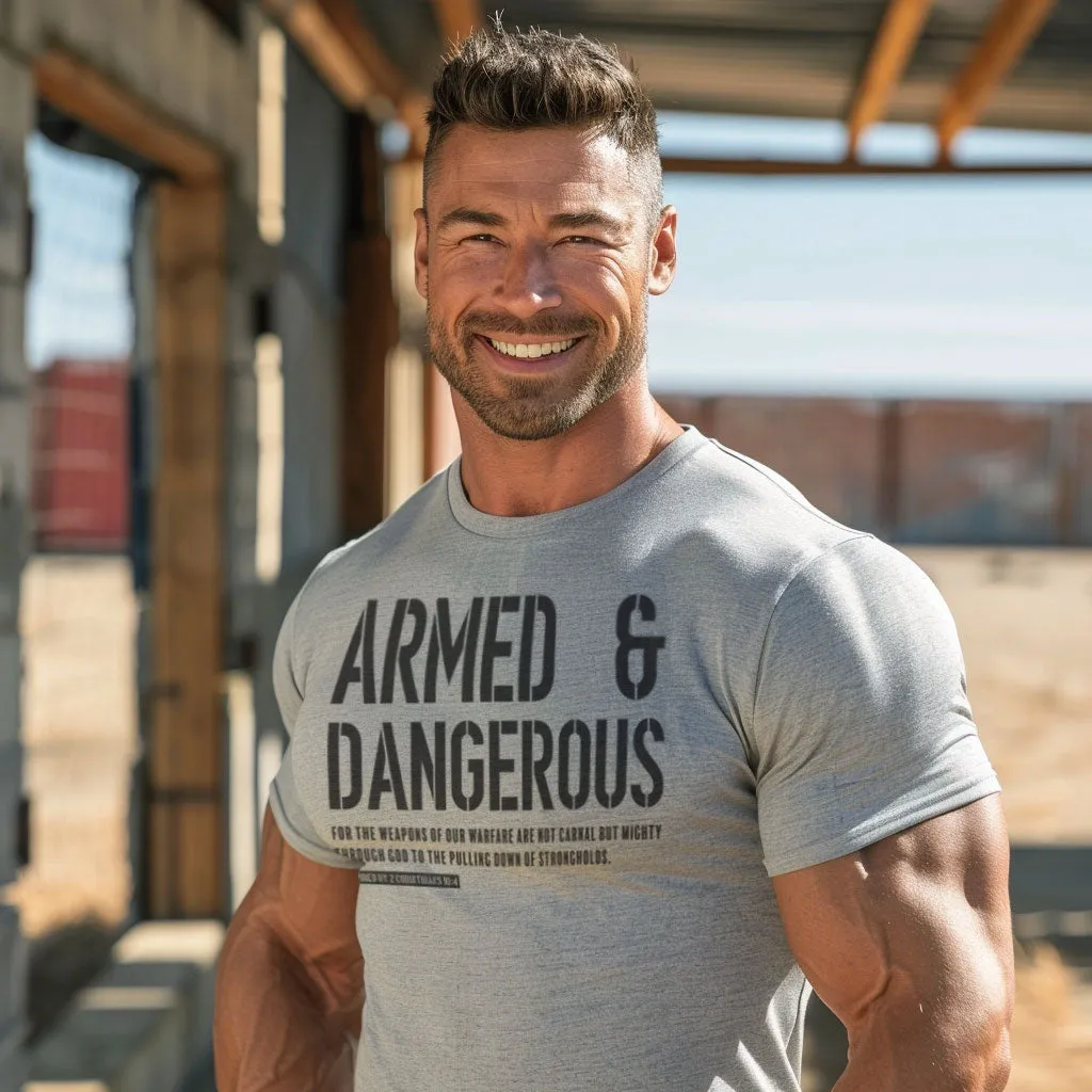 Gift Set for Men Armed and Dangerous Funny Workout Gym T-Shirt with Spartan Warrior Pendant