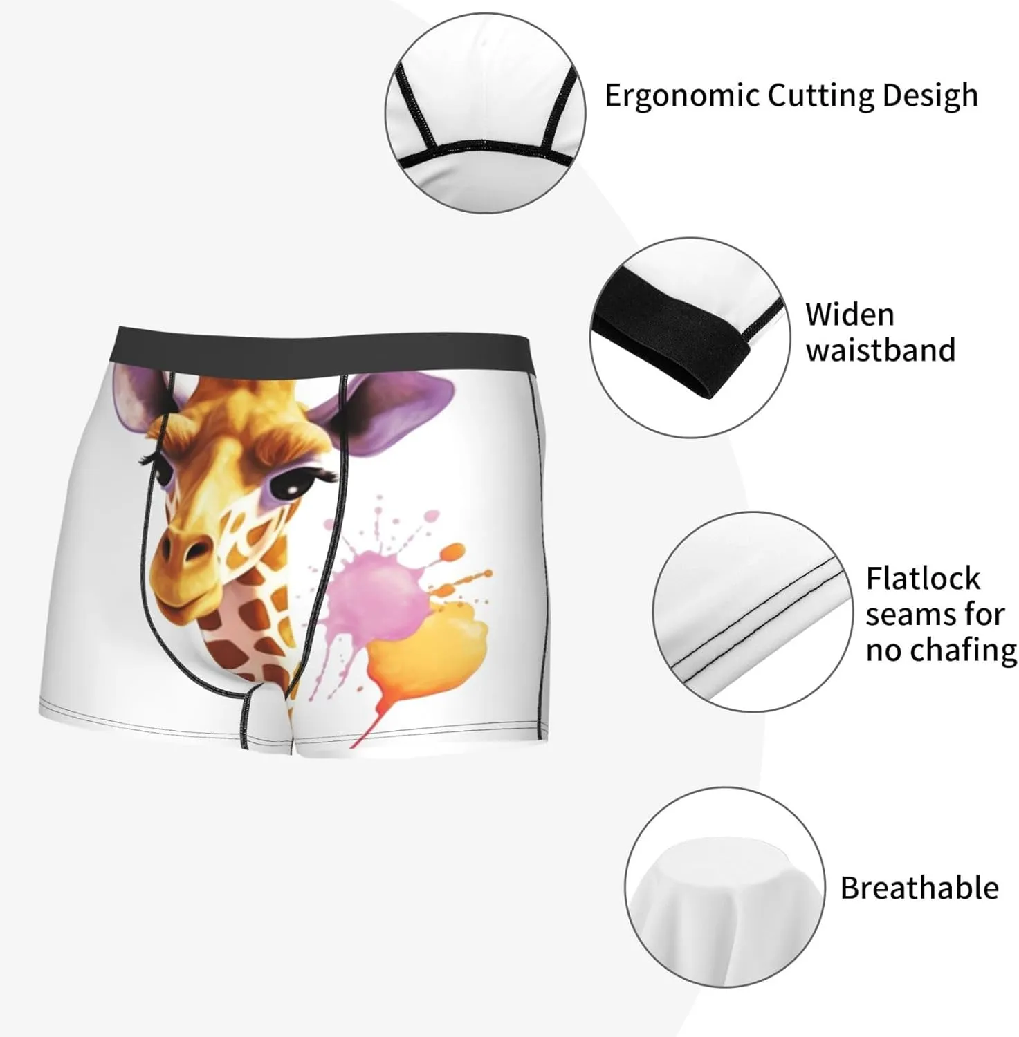 Giraffe Men's Boxer Briefs Soft Breathable Underwear Stretch Moisture-Wicking Trunks Tagless