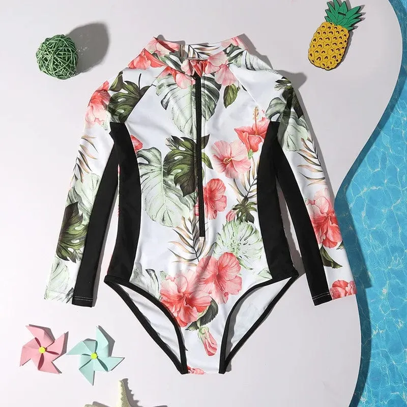 Girls Floral Surfing Swimwear
