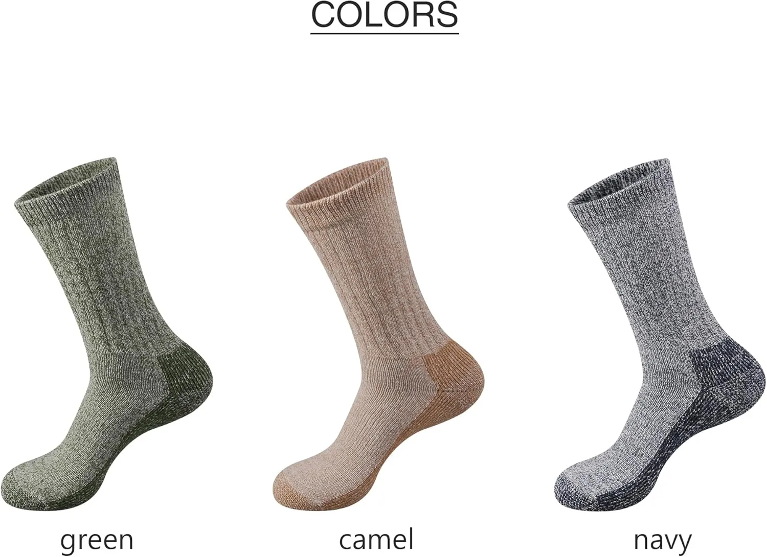 GKX Men's Merino Wool Moisture Wicking Outdoor Hiking Trekking Work Cushion Crew Socks 9-11,10-13