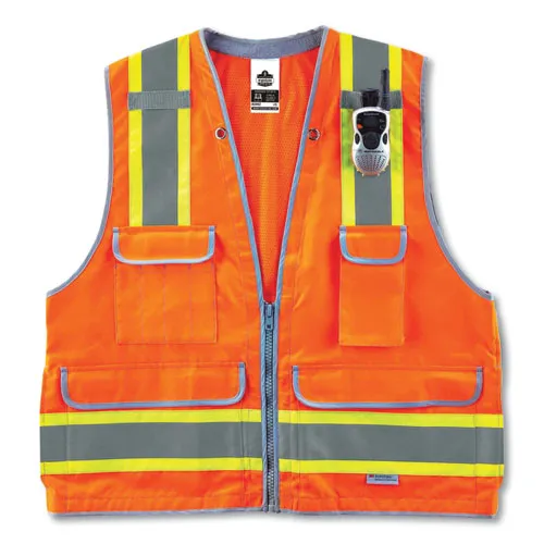 Glowear 8254hdz Class 2 Heavy-duty Surveyors Zipper Vest, Polyester, Large/x-large, Orange, Ships In 1-3 Business Days
