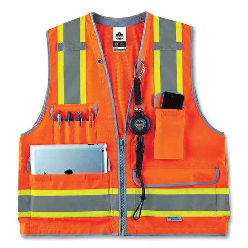 Glowear 8254hdz Class 2 Heavy-duty Surveyors Zipper Vest, Polyester, Large/x-large, Orange, Ships In 1-3 Business Days
