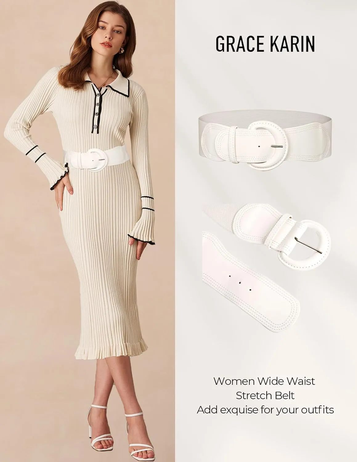 GRACE KARIN Women's 2025 Fashion Wide Stretchy Belt Casual Stretchy Belt for Dress S-XXL