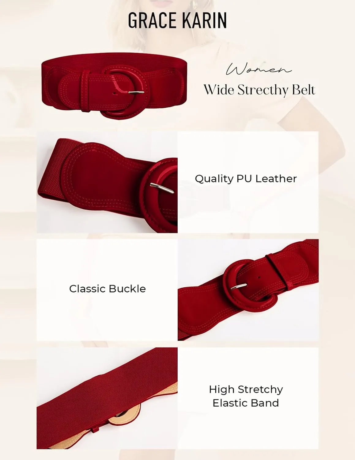 GRACE KARIN Women's 2025 Fashion Wide Stretchy Belt Casual Stretchy Belt for Dress S-XXL