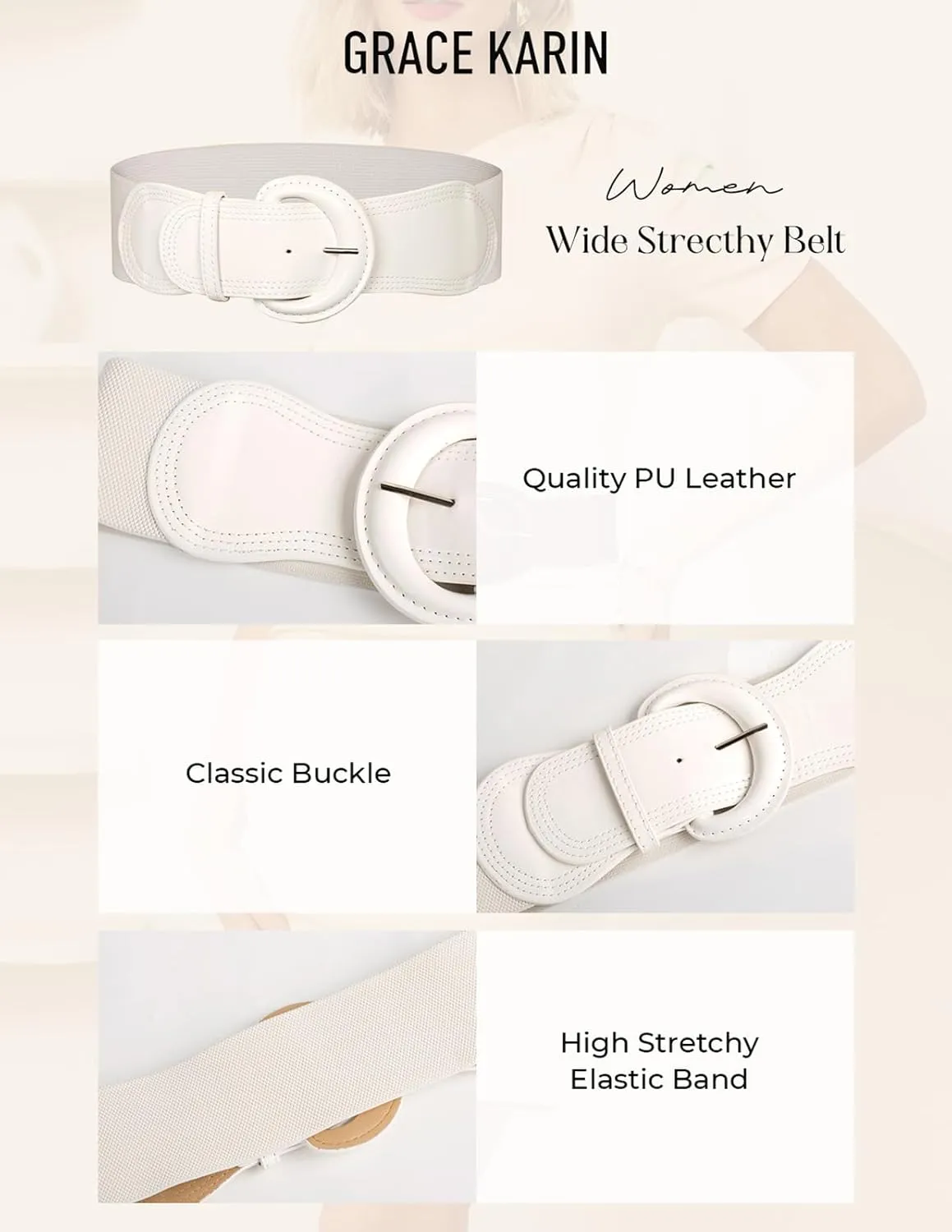 GRACE KARIN Women's 2025 Fashion Wide Stretchy Belt Casual Stretchy Belt for Dress S-XXL