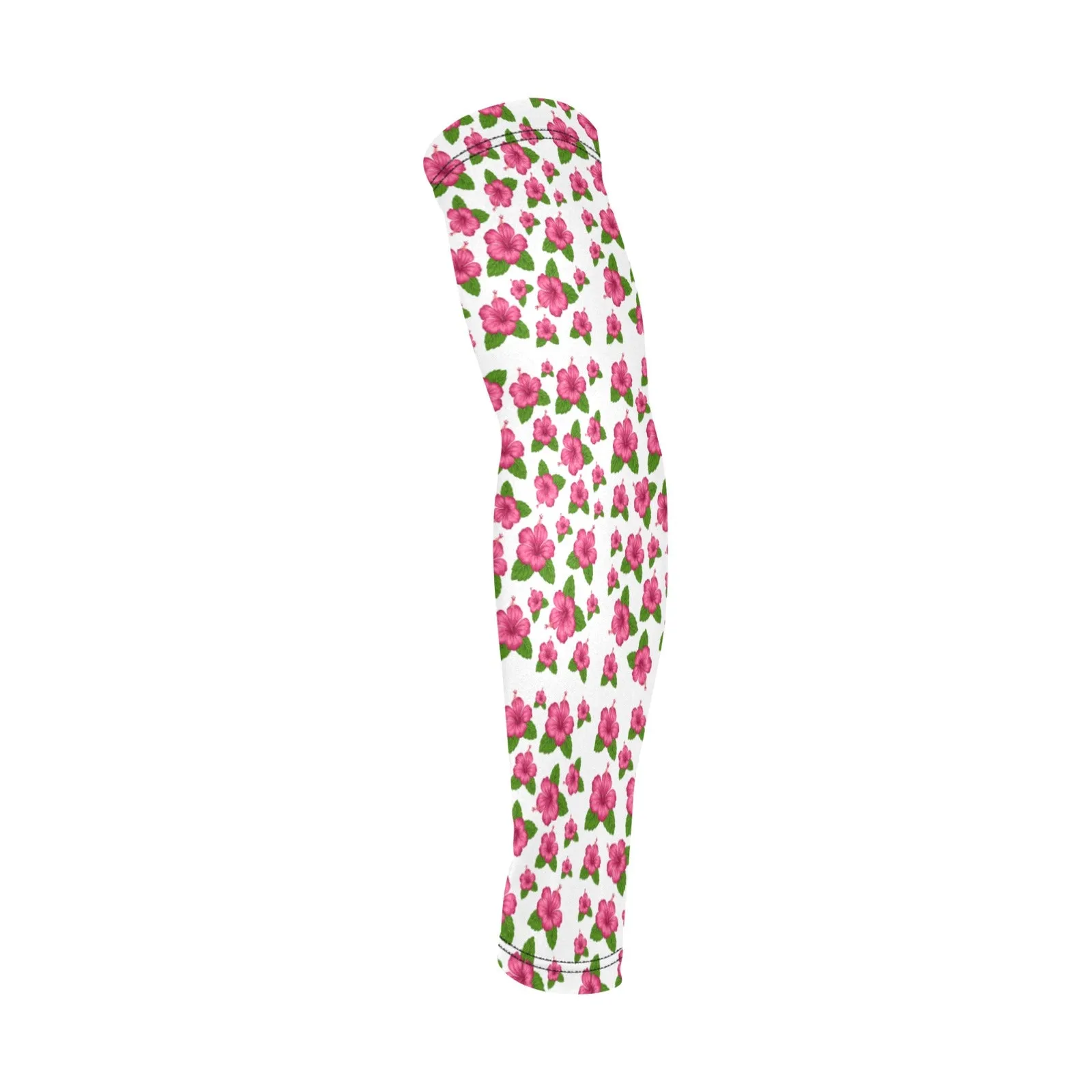 Graphic Pink Hibiscus White Weather Protection Arm Sleeves (FWS)