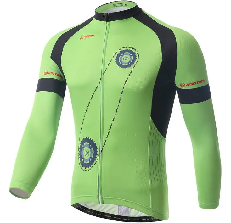 Green Two Wheels Long Sleeve Cycling Jersey Set