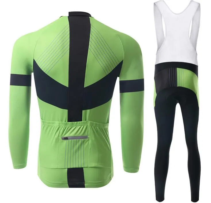 Green Two Wheels Long Sleeve Cycling Jersey Set