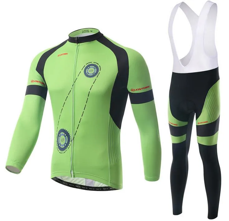 Green Two Wheels Long Sleeve Cycling Jersey Set