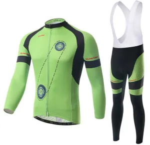 Green Two Wheels Long Sleeve Cycling Jersey Set