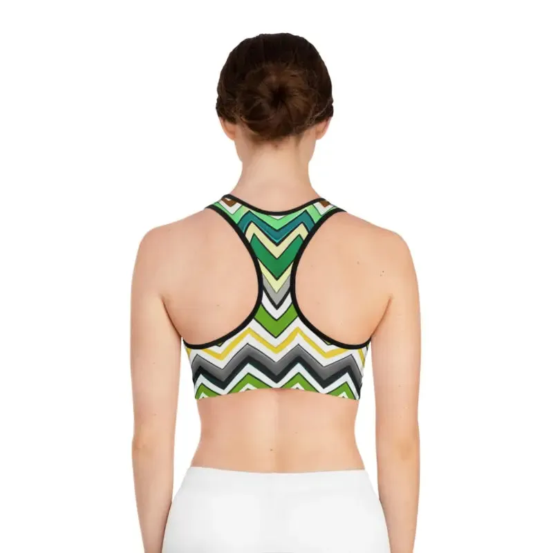 Green Zig Zag Pattern Sports Bra