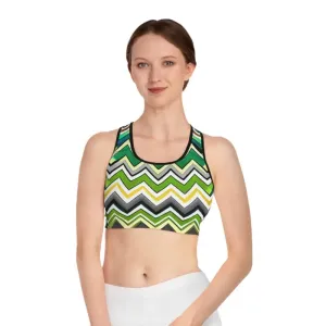 Green Zig Zag Pattern Sports Bra