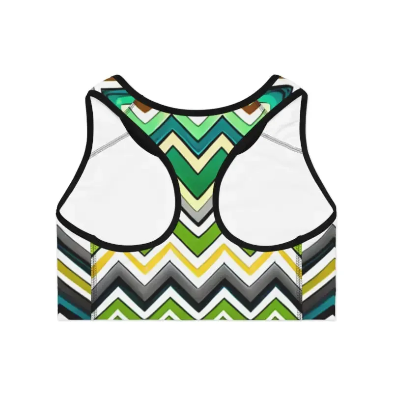 Green Zig Zag Pattern Sports Bra