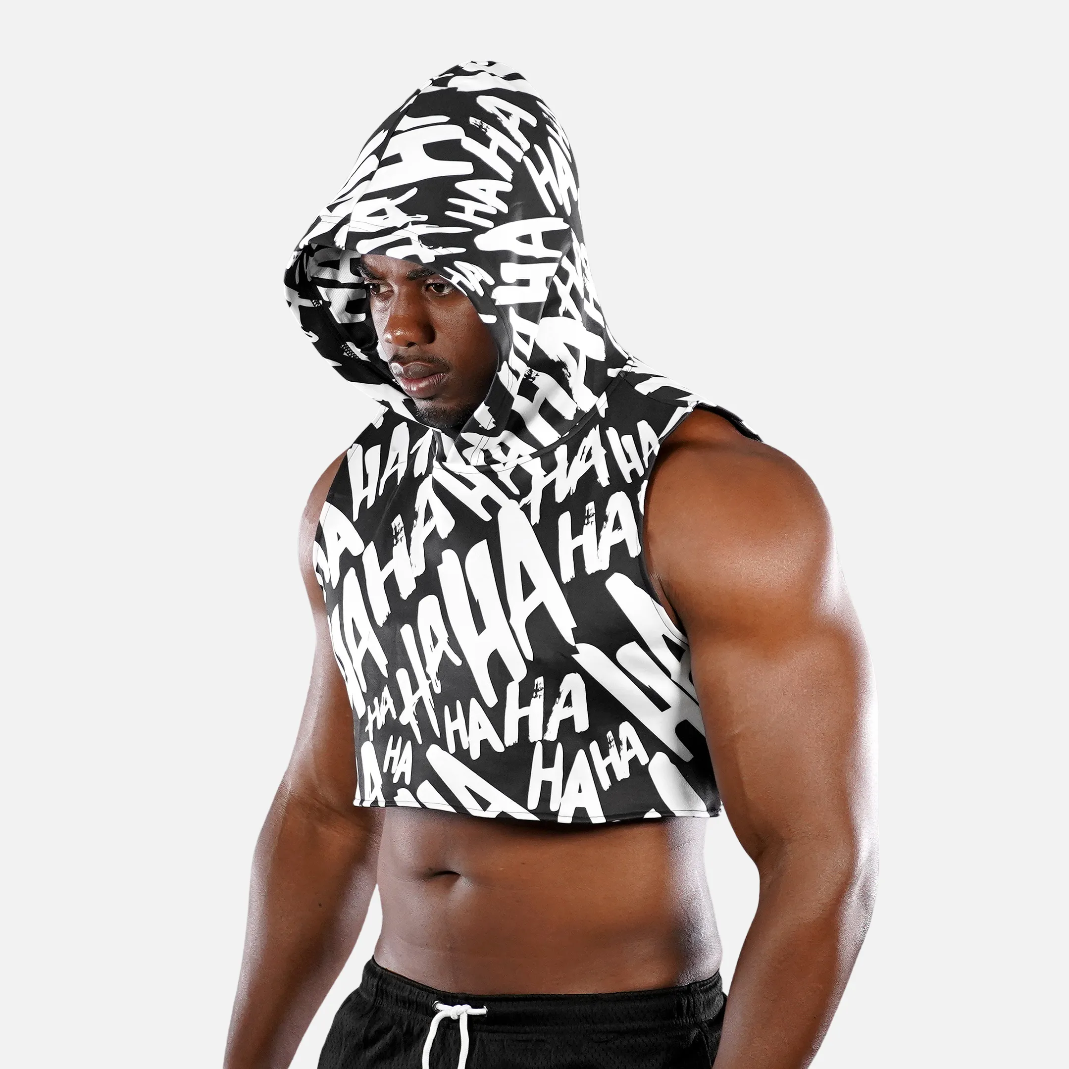 Ha Ha Ha Black Football Crop Top Hoodie