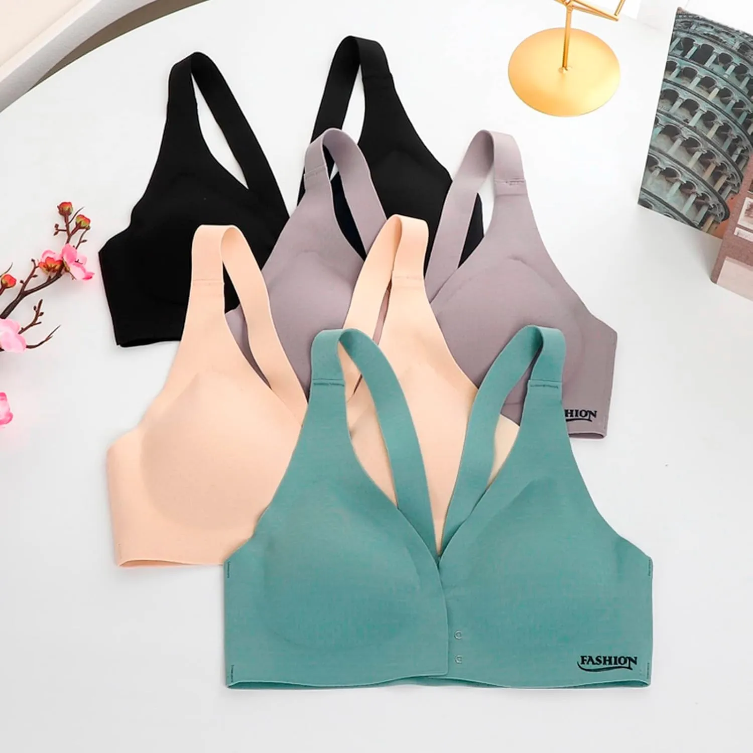 Halter Womens Sports Bras High Support Yoga Seamless V Neck Strapless Push Up Wirefree Front Closure V-Neck Sporty