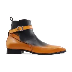Handmade Custom Men's Tan and Black Calf Leather Jodhpur Boot