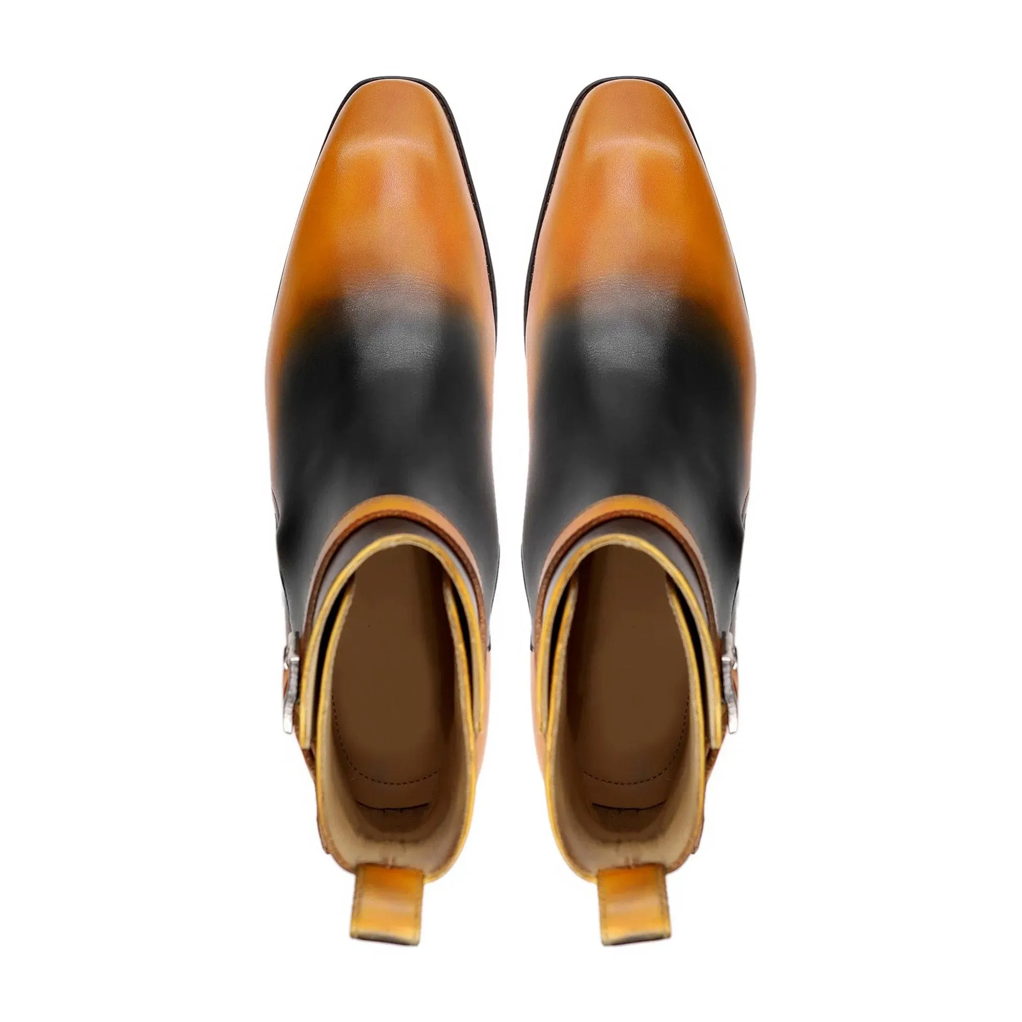 Handmade Custom Men's Tan and Black Calf Leather Jodhpur Boot