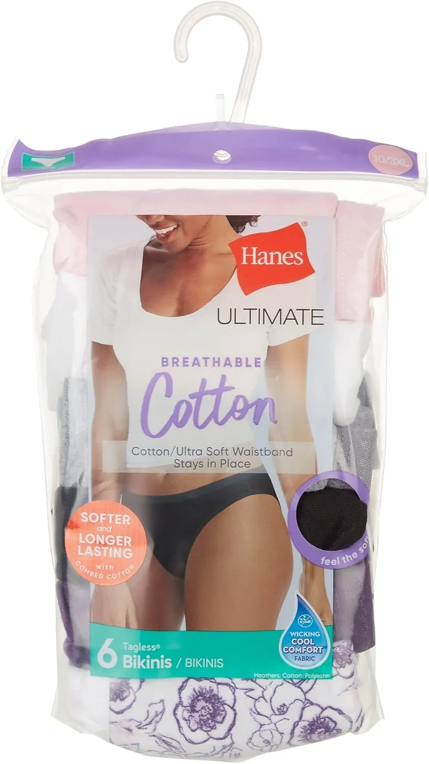 Hanes Women's 6-Pack Breathable Cotton Bikini Panty