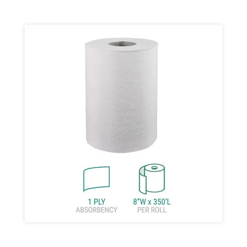 Hardwound Roll Towels, 1-ply, 8" X 350 Ft, White, 12 Rolls/carton