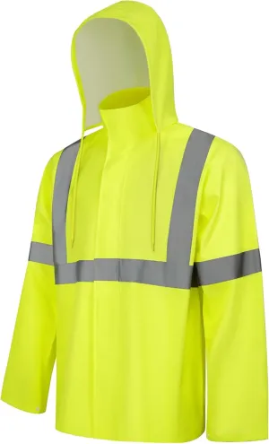 Hi Vis Rain Jacket Rain Suits for Men, High Visibility Waterproof Rain Coat with Hood, Class 3 Lightweight High Vis Rain Gear for Outdoor Activities& Safety Work, Men Women, Yellow T, L-XL