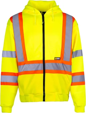 Hi-Vis Yellow Polyester Hoodie with Reflective Stripes