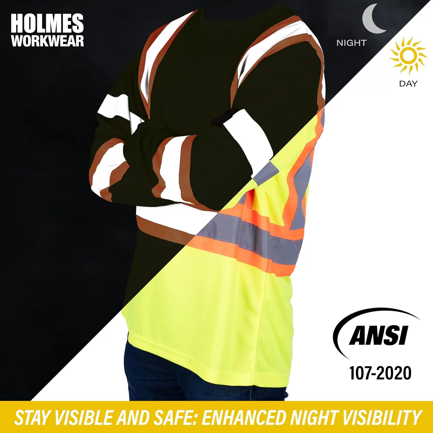 Hi-Vis Yellow Polyester Hoodie with Reflective Stripes