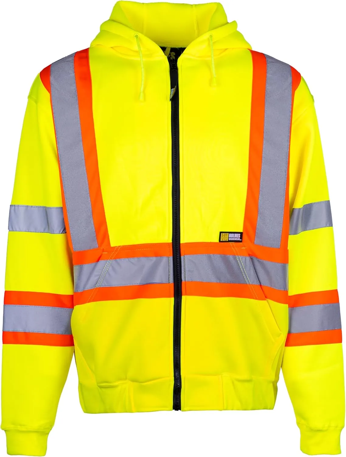 Hi-Vis Yellow Polyester Hoodie with Reflective Stripes