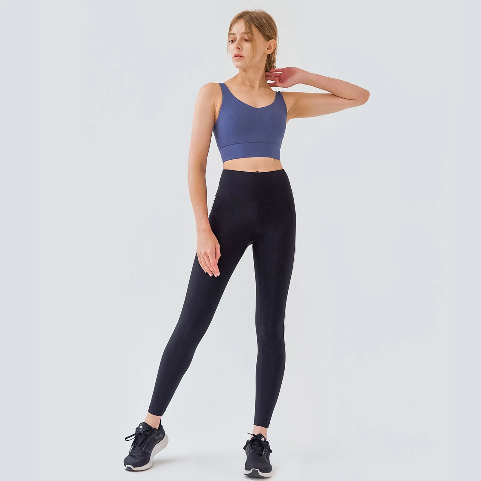 High Rise Contrast Trim Plain Full Length Leggings