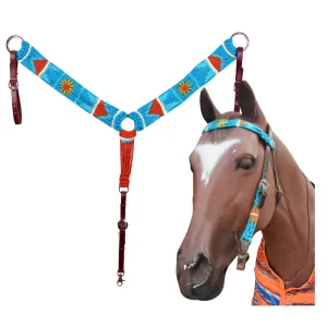 HILASON Sun Western Wool Headstall & Breast Collar Tack Set Turquoise & Brown