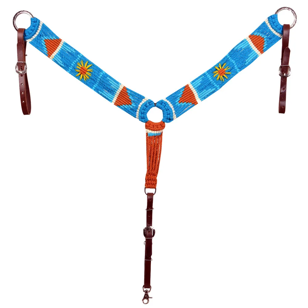 HILASON Sun Western Wool Headstall & Breast Collar Tack Set Turquoise & Brown