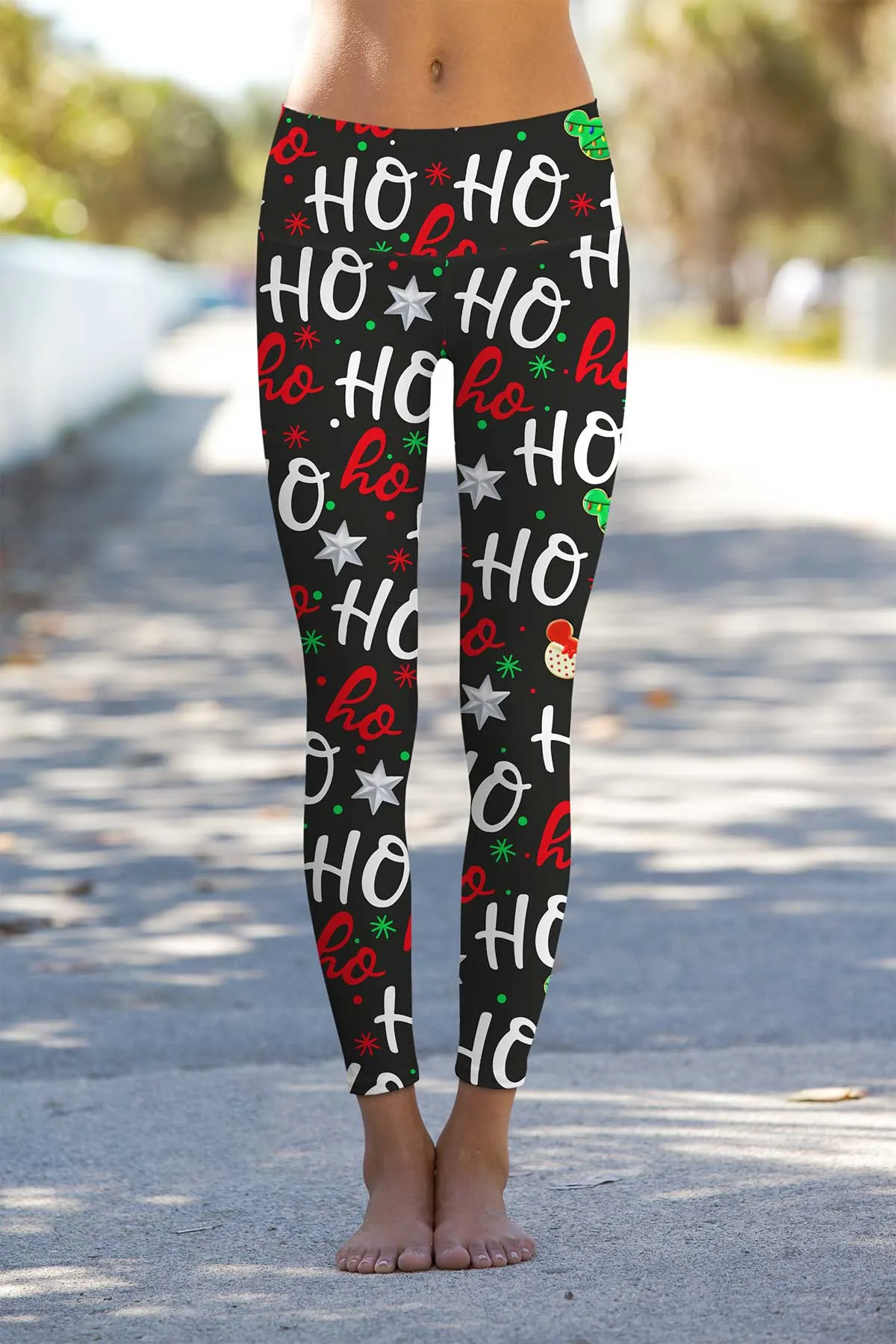 Hohoho Xmas Lucy Black Winter Printed Leggings Yoga Pants - Women