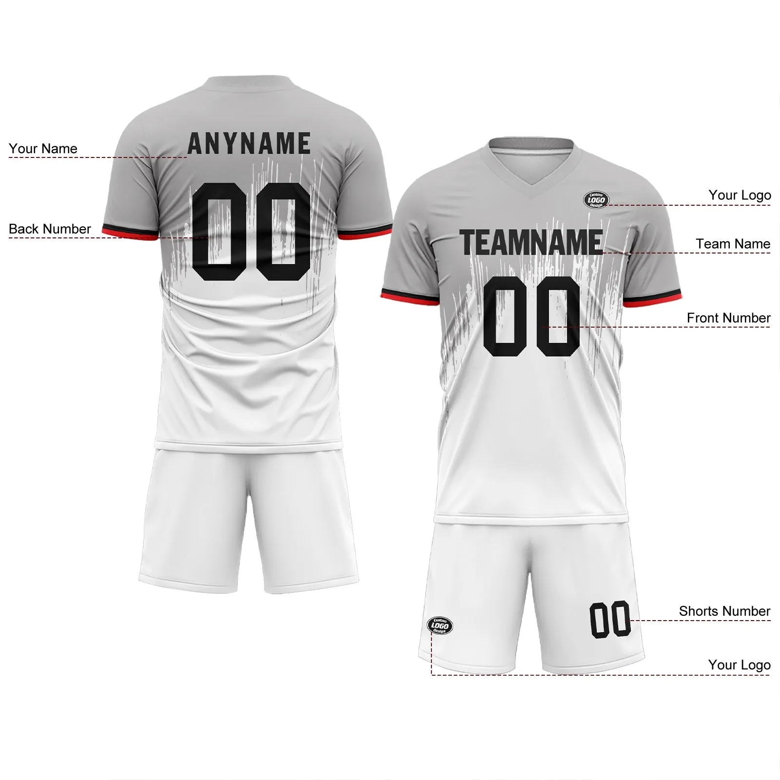Holiday Gifts,Custom Gray White Soccer Sets Jersey Personalized SCJ101-D28027