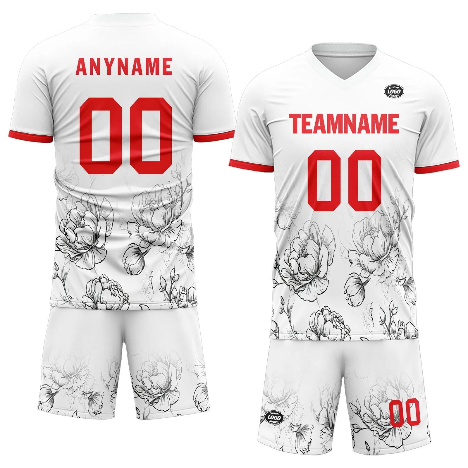 Holiday Gifts,Custom White Red Soccer Sets Jersey Personalized SCJ101-D28030