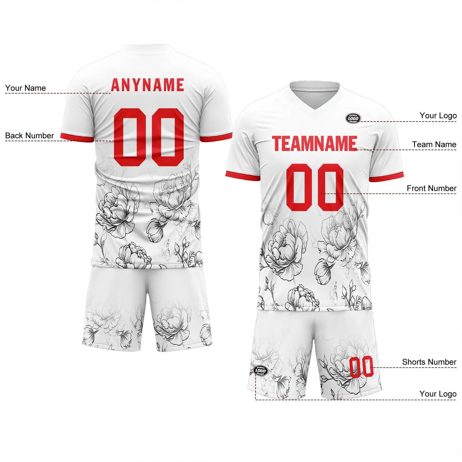 Holiday Gifts,Custom White Red Soccer Sets Jersey Personalized SCJ101-D28030