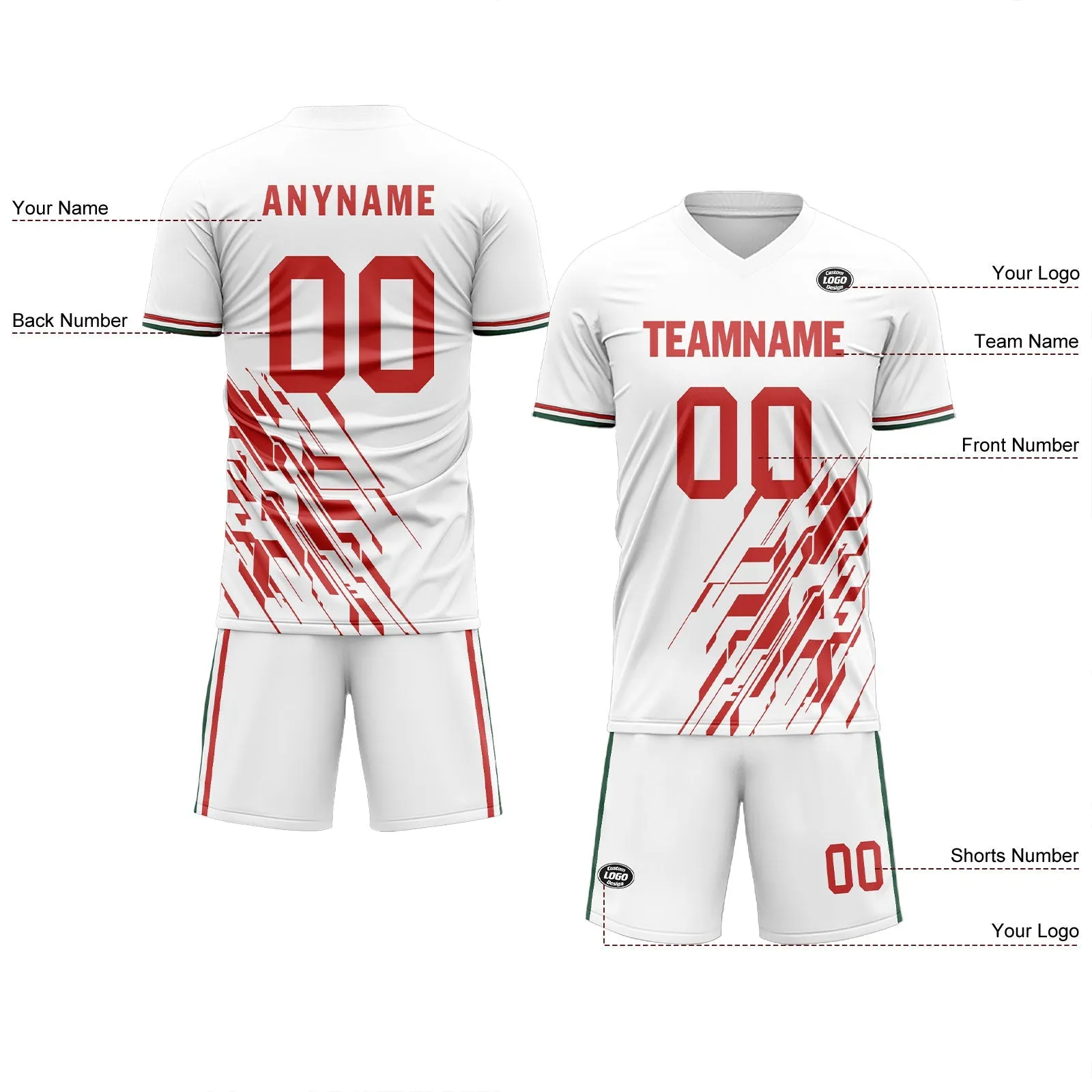 Holiday Gifts,Custom White Red Soccer Sets Jersey Personalized SCJ101-D28035