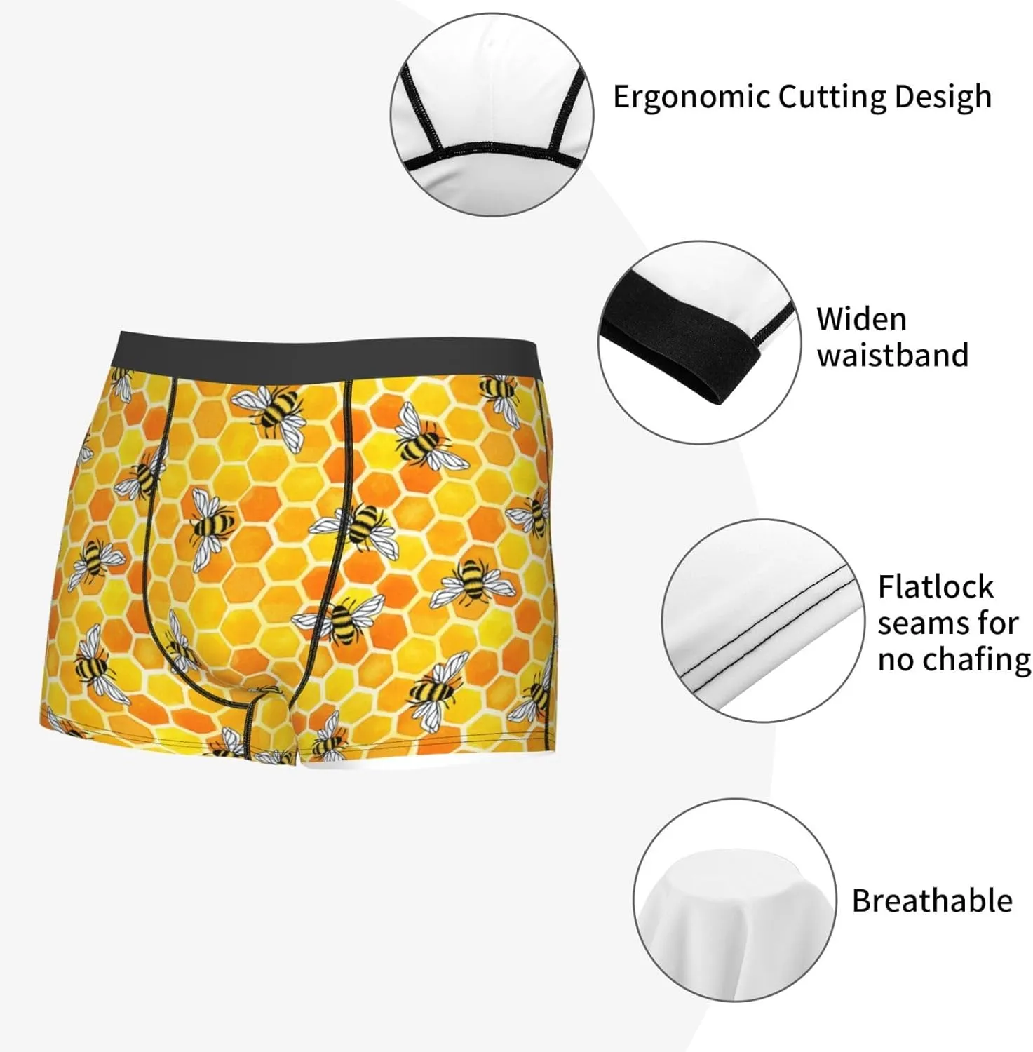 Honeycombs Print Boxer Briefs For Men Breathable Underwear-