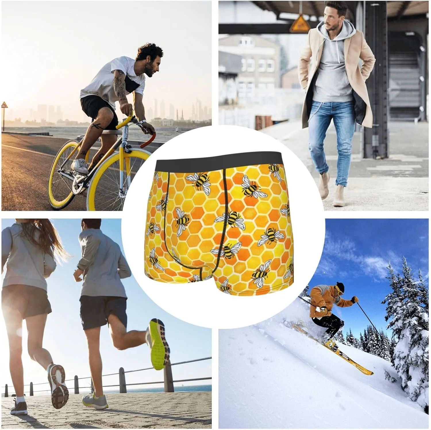 Honeycombs Print Boxer Briefs For Men Breathable Underwear-