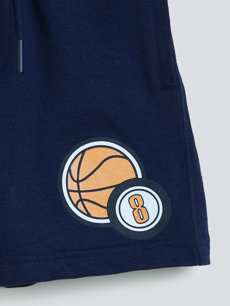 HOP Kids Navy Basketball Pattern Shorts