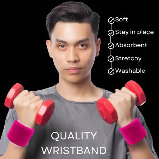 Hot Pink Wrist Sweatbands - 6 Pack