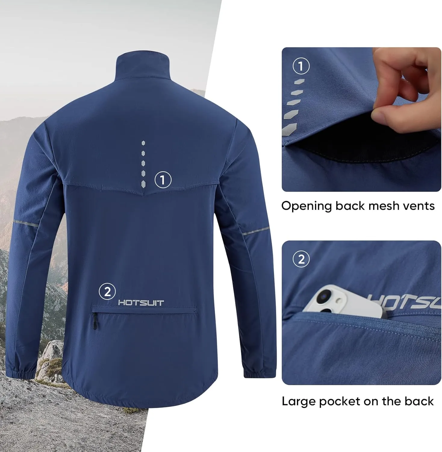 HOTSUIT Cycling Rain Jacket for Men Breathable Running Jacket Waterproof Biking Windbreaker