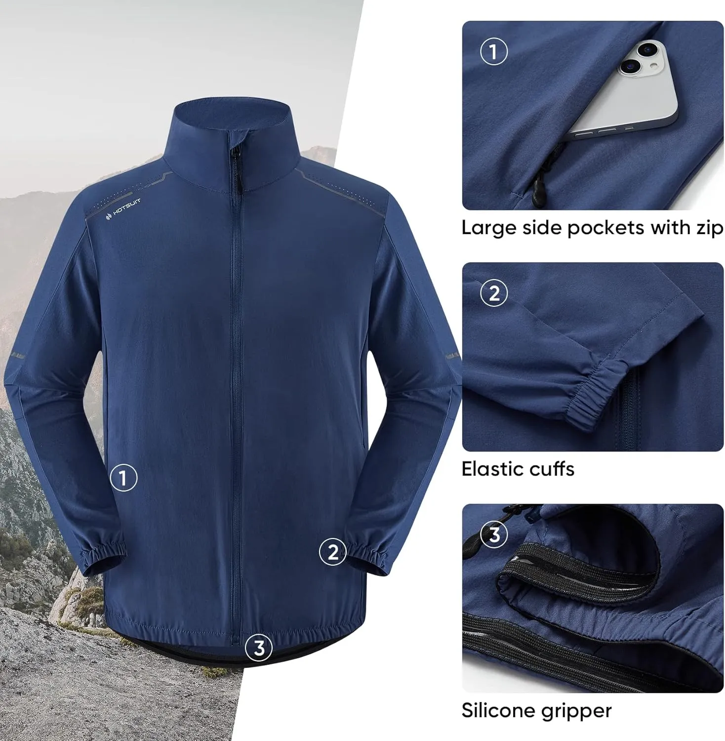 HOTSUIT Cycling Rain Jacket for Men Breathable Running Jacket Waterproof Biking Windbreaker