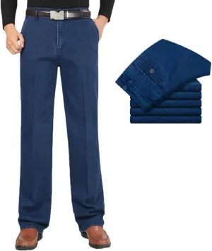 INGKE Men's high Waist Straight fit Jeans, JettJeans - Men's High Waist Straight Fit Stretch Denim (Medium Blue,30)
