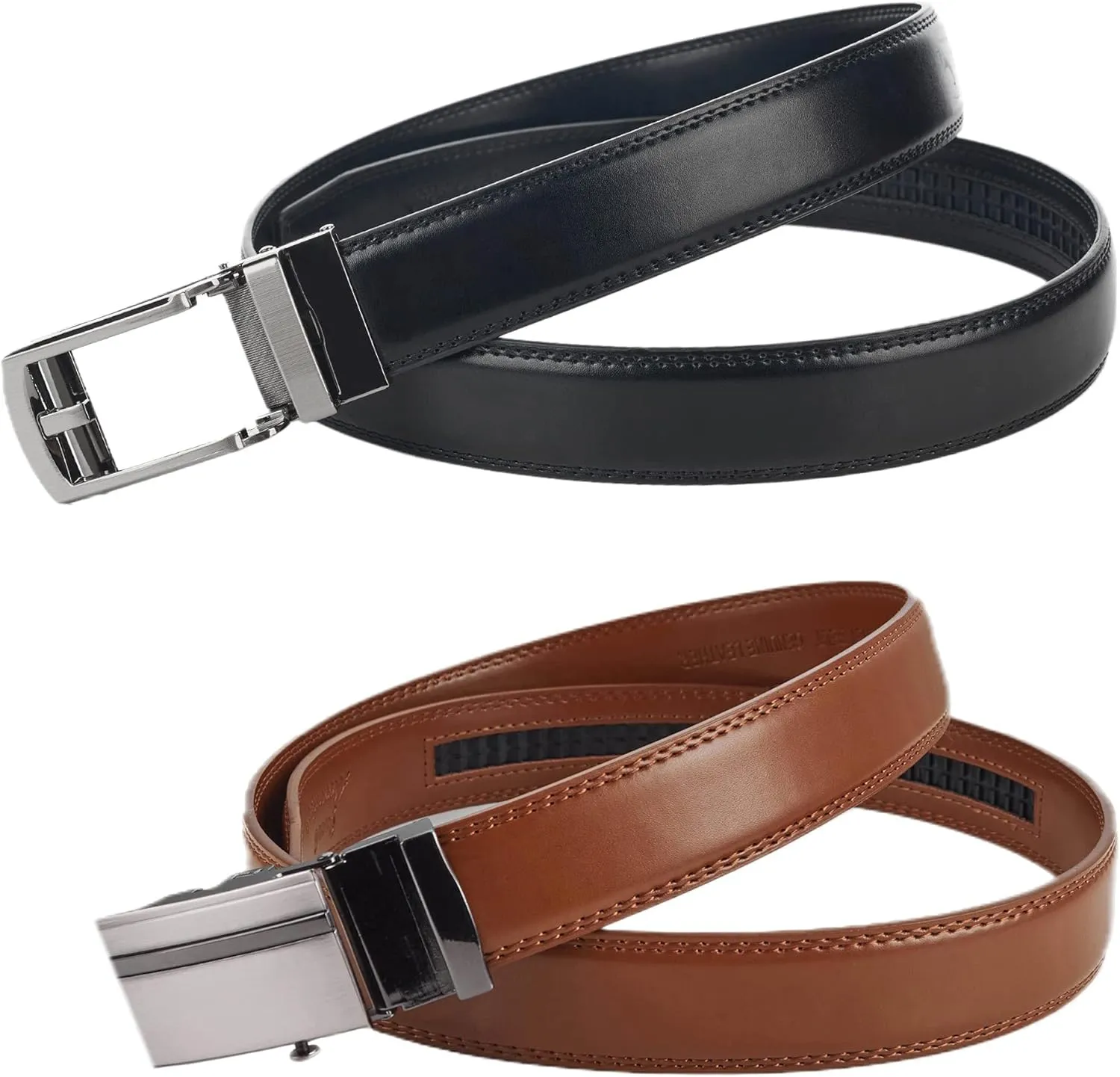 Jacob Alexander 2 Pack or 3 Pack Men's Genuine Leather Adjustable Dress Ratchet Track Belt